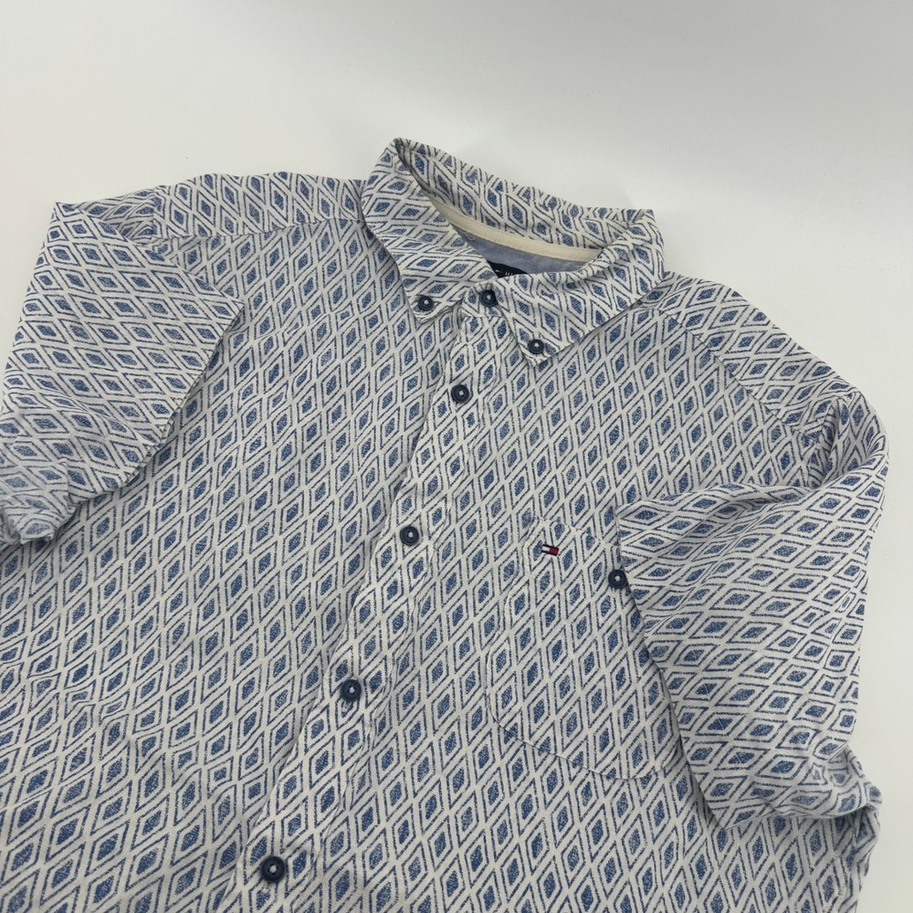 Tommy Hilfiger Men's Custom Fit Linen Blend Short Sleeve Button Up Shirt L